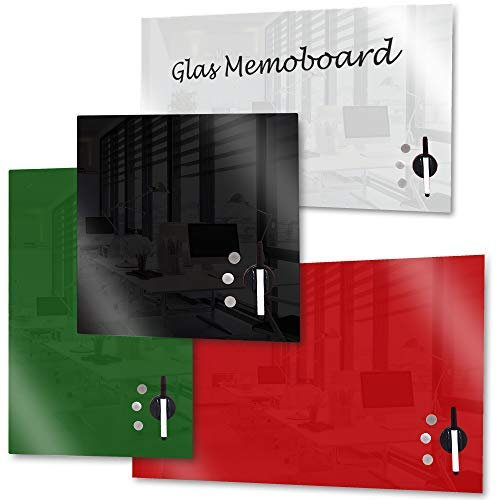 Rapid Teck® Memoboard Glas Magnettafel Weiß 45cm x 45cm Glastafel inkl Zubehör Glasboard Whiteboard Wandtafel Magnet-Board
