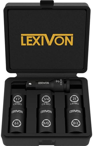 LEXIVON 17mm 19mm 21mm Radschrauben Nuss + 3/4, 13/16, 7/8 Für den Einsatz mit Elektro oder Druckluft-Schlagschraubern 1/2 Antrieb, Decken die am häufigsten verwendeten Zoll und metrischen Größen
