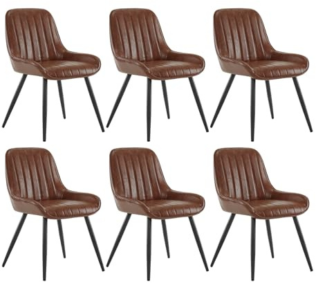 Lestarain Dining Chairs Set of 6 Vintage Kitchen Counter Chairs | Lounge Leisure Living Room Corner Chairs With Metal Legs PU Leather Seat and Backrests,Brown