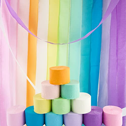 BETESSIN 12 Rolle Krepppapier Bunt Kreppband pro Rolle 25mx 45mm Maibaum Bänder Regenbogen Dekopapier 12 Farben Kreppbänder Basteln Crepe Paper Papier für Hochzeit Party Weihnachten Dekoration