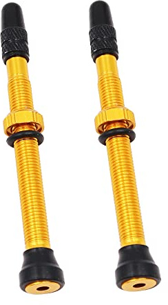 ANCLLO 2Pcs Vélo Alliage D'Aluminium Tubeless Presta Tige De Valve 60Mm Pneu Français Valve avec Capuchon en Plastique Noir Cache-Poussière pour Pneu Aspirateur De Vélo De Route De Montagne - Jaune