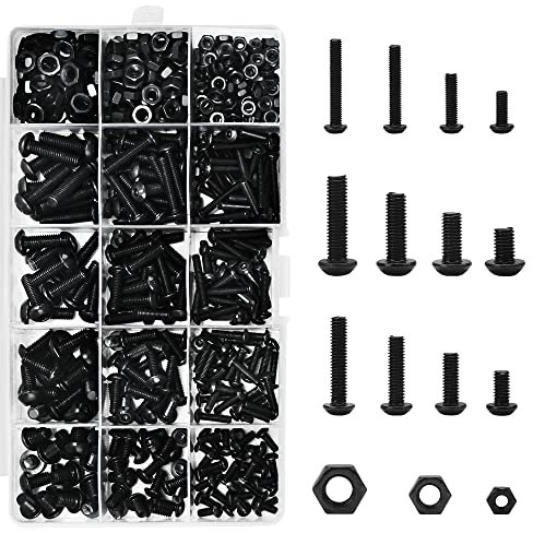 Juego De Tornillos De 500 Piezas De Ikaif, Tornillos Y Tuercas Hexagonales De Cabeza De Pan Negro, Kit De Tacos De Tornillo De Rosca M3/M4/M5, 8mm, 12mm, 16mm, 20mm