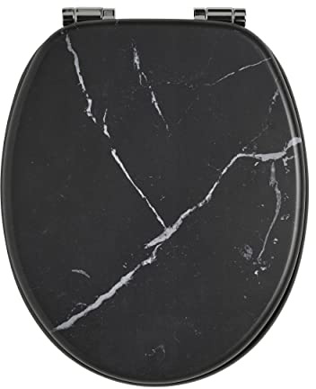 Wirquin 20724239 WC-Sitz Woody schwarz marmoriert matt MDF 100% FSC mit feinen Absenkautomatik und Edelstahlscharnieren