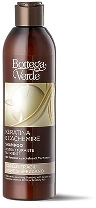 Bottega Verde - Shampoo Keratina e Cachemire, Shampoo per Capelli Fragili, Fini o Danneggiati, 250 ml, Azione Ristrutturante e Nutriente, Dona Vitalità e Forza, con Keratina e Proteine di Cachemire
