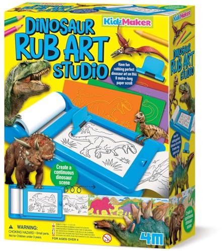4M KidzMaker Dinosaur Rub Art Studio Craft Kit | Creative Drawing & Rubbing Art Set with 8 m Scroll Templates | Fun Dinosaur Art Activity for Kids Aged 4+ | Screen-Free Play