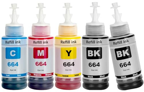 SHUOLEI 664 Tinte Kompatibel mit Epson 664 Tintenpatronen Multipack für ET-2500 ET-2550 ET-2600 ET-2650 ET- 3600 ET-4500 ET-4550 ET-14000 ET-15000 ET-16500 L100 L110 L200 L210 L350 L355 (5-Pack)