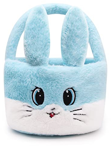 Hagusahuo Easter Basket for Kids, Easter Baskets with Handle for Easter Eggs Hunting, Easter Bunny Basket Blue Bunny Bags, Easter Theme Party Favor Easter Gifts for Girls Boys (Blue)