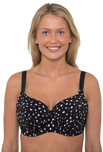 Brasier de copa completa con aros para mujer, sin relleno, talla grande, 34-46, copas D-J, Corazones Negros, 36G