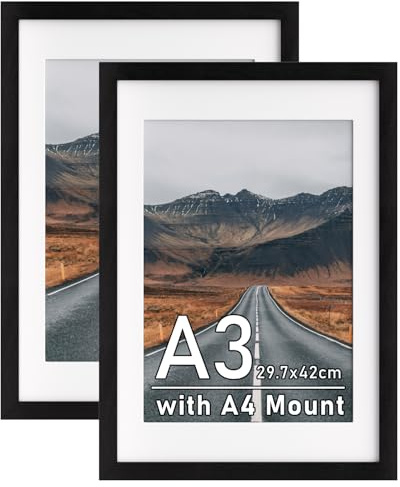 2Pack Black A3 Picture Frames with Removable A4 Mount,Wall Mounting