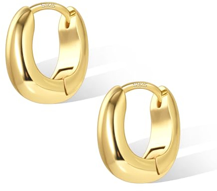 Boucle D'oreille Femme Argent 925 Sterling Créoles Épaisses Plaqué Or 14K Creoles Petit Acier Inoxydable Chunky Hypoallergéniques Boucle Boreille Huggie Or Bijoux Cadeaux pour Femmes