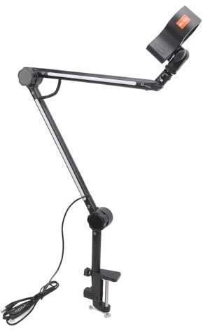 RGB MIC BOOM ARM, Justerbar Roterbar Mikrofonarm med Skrivmonteringsklämma, App Control RGB -läge, 3/8 5/8 Adapter, Vikbar överhuvudbomarmmikrofonstativ för Spel för Spel