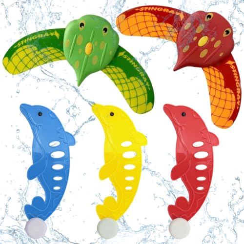 DOKRIN Giochi da immersione sott'acqua,5 pezzi Giocattoli Pesci Piscina, Pesce Diavolo Giocattolo, Aliante Subacqueo, Giocattolo Pesci Acqua Bambini