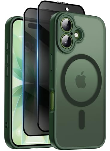 HeIssitot for iPhone 17 Case, Privacy Screen Protectors X2, Green | Compatible with MagSafe, Camera Protection, 15FT Military Drop Protection, Translucent Matte Shockproof Phone Cover