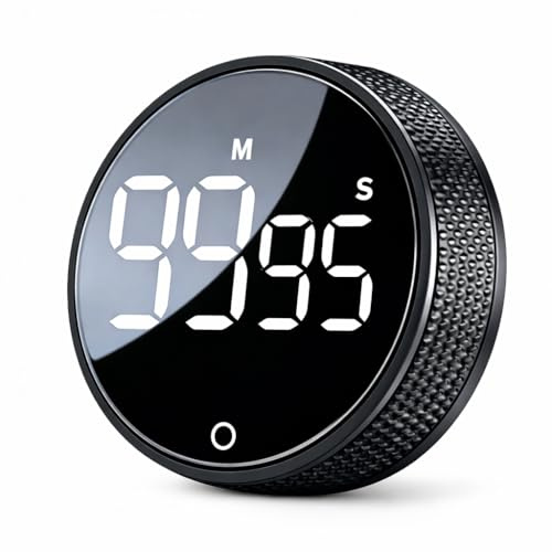 Upgraded Magnetic Digital Kitchen Timer, with Large Led Display Pomodoro Timer, Visual Productivity Timer with 3 Preset Times (5/15/25 Minutes) and Volume for Cooking Fitness Studying and Office Black