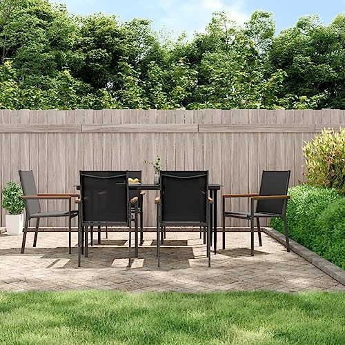 JHQHSM 7-TLG. Gruppo da giardino in textilene e acciaio con piano in vetro temperato, mobili da esterno per terrazzo e balcone, seduta resistente alle intemperie con elevato comfort