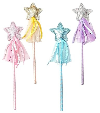 4 pcs Magic Wand,Fairy Wands for Kids Girls Princess Accessories Multicolor | Glitter Star Shape Wand 27.5cm Suitable Girls Parties Birthdays Role Play Halloween Easter Gift(Pink Blue Purple Yellow)