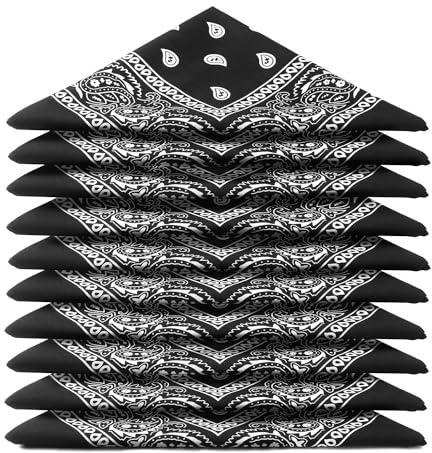 Karl Loven EL BANDANA - Lote de bandanas 100% Algodon de primera calidad Paisley Panuelo Cabeza Cuello Bufanda - Juego de 5 Negro