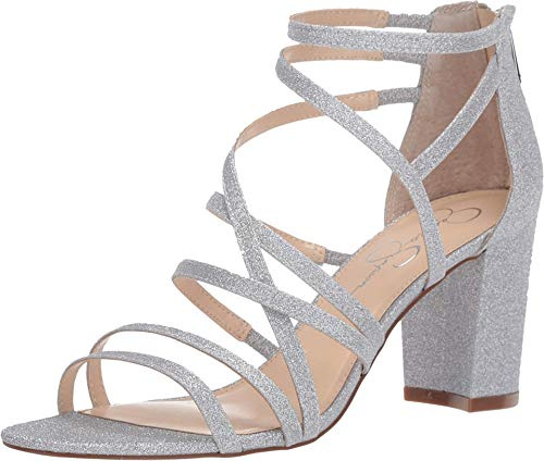 Jessica Simpson Women's Stassey Block Heel Strappy Sandal Pump, Silver, 4.5 UK