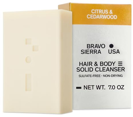 Bravo Sierra All-In-One Shampoo & Face Soap Bar - Citrus & Cedarwood, Coconut, Shea Butter and Oat Flour for Soft Skin and Healthy Hair, 7 oz