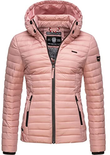 MARIKOO leichte Damen Übergangsjacke kurz mitteldick gefütterte Steppjacke mit Kapuze Samtpfote Powder Rose Gr. XS
