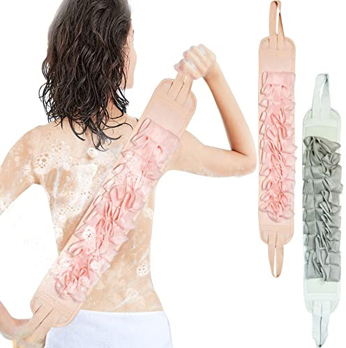 Paquete de 2 depuradores exfoliantes de espalda para ducha, exfoliantes de doble cara con asa, lavadora trasera aplicador de loción para hombre y mujer, limpieza de escritura lavado corporal