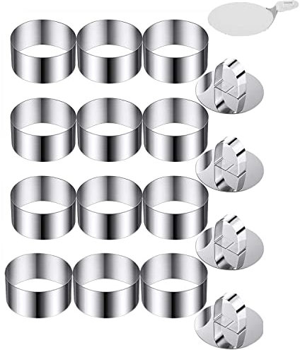 12 Runde Kuchenform Edelstahl Kuchen Mousse Form Kuchen Ring Einschließlich Drücker,Muffin Ringe Runde Muffin Tart Ring Formen für Home Baking,8cm Durchmesser