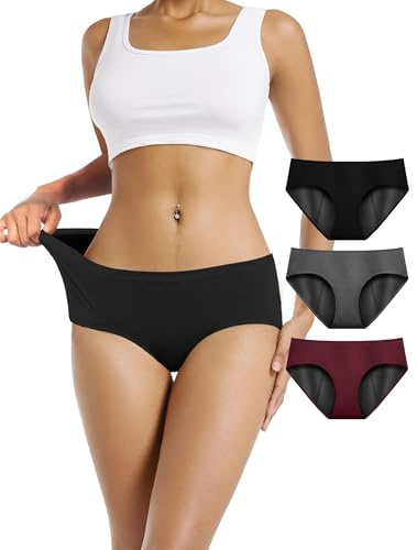 TIICHOO Culotte Menstruelle Flux Tres Abondant Absorbante Culotte de Regle Périodiques Lot de 3 (S, Noir/Bordeaux/Gris)