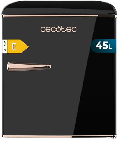 Cecotec Nevera Pequeña Frigorífico Retro Sobremesa 45L Bolero CoolMarket TT Origin 45 Black E. 55cm de Alto y 44,7cm de Ancho, Clase Energética E, Icebox y Tirador Cromado, Negro
