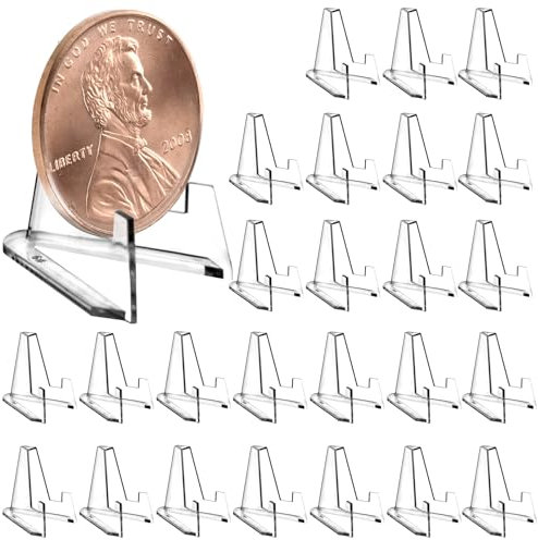 Porta Piatti da Esposizione 25 Pezzi, Mini Monete Supporto, Cavalletto Acrilico Supporto, Acrilico Trasparente Plastica Cavalletto, per Biglietti, Medaglie, Immagini, Orologi da Tasca, 56 x 54 x 35 mm