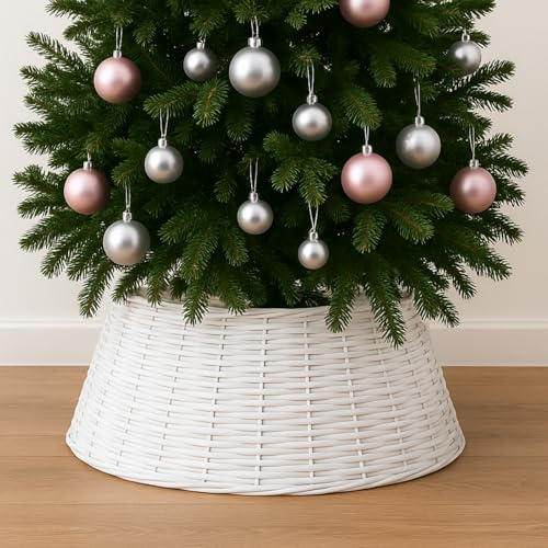 Virsus Gonna Copri Base per Albero di Natale in Vimini 403, Diametro 40/60 cm e altezza 25 cm, Colore Bianco, Supporto Intrecciato, Decorazioni e Addobbi Natalizi
