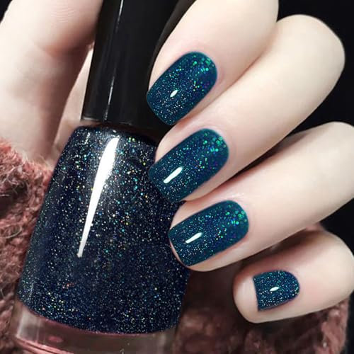 Glitter Nail Polish - Dark Blue glitter nail polish, glitter Nail Varnish for Women Girls,Quick Dry&Long Lasting No Need Cure Nail Paint for DIY Nail Art Home Manicure (20#Dark Blue)