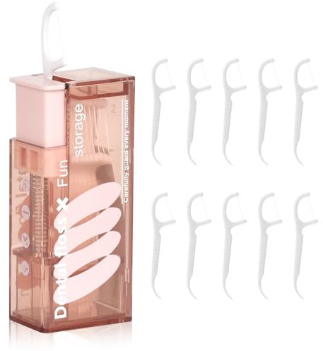 Custodia e Portatile per Filo Interdentale, Confezione da 10 Pezzi di Stuzzicadenti, Dispositivo Per l'igiene Orale Ideale per Casa, Viaggio, Campeggio, Aziende, Barbecue (Rosa)
