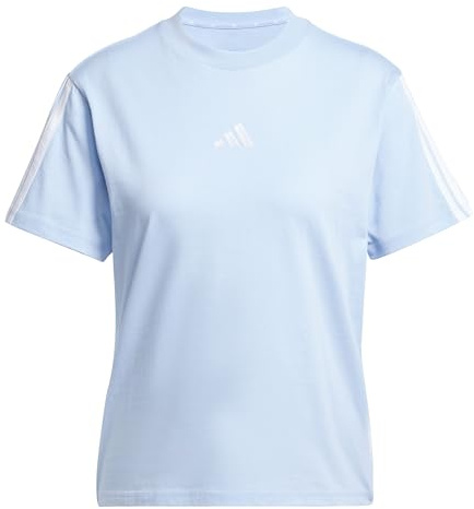 adidas Women's Essentials 3-Stripes Sleeve Cotton Shirt, Glow Blue/White, S