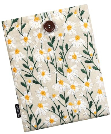 MoKo 6-7 Pollici Ricamato Margherita Imbottito Sleeve Pouch per Kindle Colorsoft, Kindle Paperwhite 12 ° Gen 2024, Kindle 2022-2016, Kindle Pouch per Oasis/Voyage/Kobo eReader, Margherita Bianca