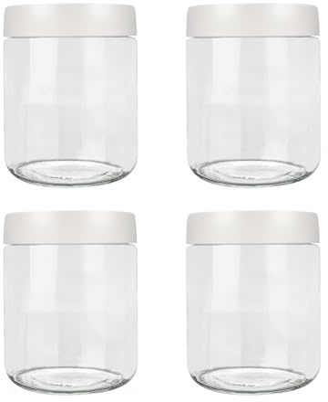 JJoexyfit Glasburk med skrubblock, övernattningsbehållare med lock, bred mun förvaringsbehållare läckage (500 ml - vit)
