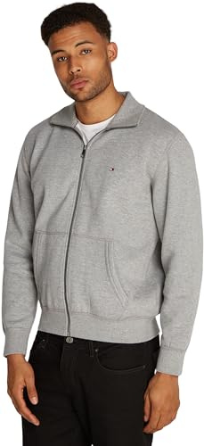 Tommy Hilfiger Herren Sweatshirt mit Reißverschluss Essential Fleece Stehkragen, Grau (Medium Grey Heather), S