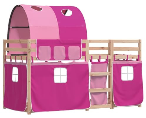 vidaXL Loftsäng med rutschkana rosa 90x200 cm massiv furu
