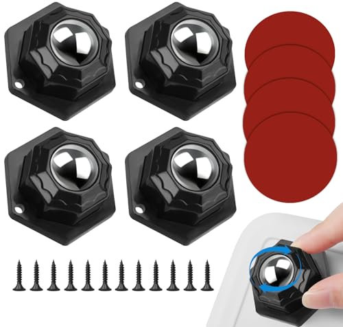 4 Stück Selbstklebende Kugelrollen,360 Grad Kugelrollen für Möbel,Schwerlast Möbelrollen Flach mit Befestigungslöchern und Schrauben,Möbelrollen Klein Schwarz für Transport von Möbeln,Waren,Regale