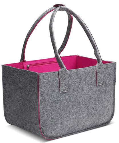 STQDEU einkaufskorb thermo, filz einkaufstasche mit griffen, filztasche groß, brennholz filztasche shopper, kaminholzkorb, strapazierfähige filz einkaufstasche,verwendbar (Grey-purple, S(40*27*27CM))
