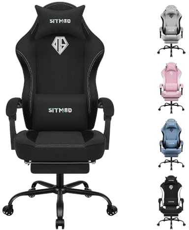 SITMOD Silla Gaming Ergonómica, Silla Oficina de Tela con Cojín de Muelles Ensacados y Reposapiés, Gaming Chair Sillas de Ordenador con Soporte Lumbar, Reposacabezas, Capacidad de 150 kg