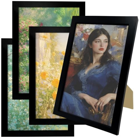 Xpieoyrm Lot de 4 Cadre Photo en Bois MDF Noir de 15x20 cm, Cadre Classique 8 Zoll, Cadre Photo Moderne simple Bois Avec Protection en Verre Acrylique, décoration murale à suspendre & à poser