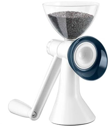 Wintem Macina Semi Manuale con Manovella in Plastica e Vetro Bianco - 20x9,5cm - Ideale per Varie Tipologie Semi - Facile da Pulire e Mantenere - Struttura Ergonomica - Comoda e Resistente