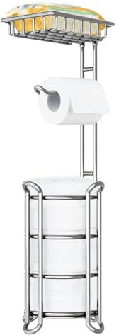 TreeLen Chrome Free-Standing Toilet Paper Holder – Bathroom Roll Dispenser with Shelf – Fits Phone, Wipes, and Mega Rolls, Toilettenpapierhalter, Silberfarben, 6.5 * 24