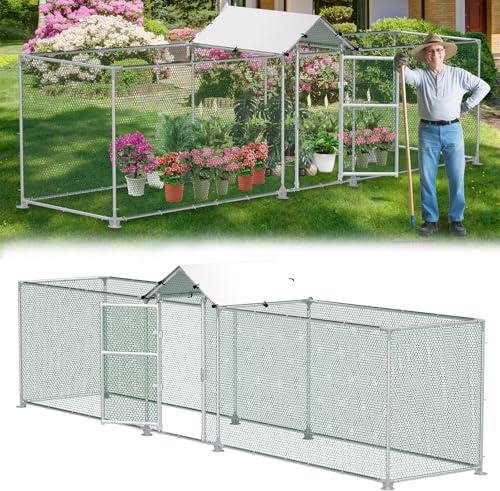 Aufun Utomhuskapsling 500 x 100 x 150 cm, hönshus, ytterinhägnad med lås, galvaniserad stålram, litet djurhall, hönshus, PVC-belagd skugga, tak för husdjursbur, fågelbur små djur