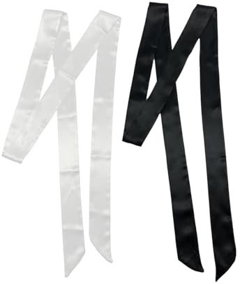 Sciarpa lunga in raso setoso da donna, nastro sottile da 2 metri per capelli, collo e borsa, elegante cintura per abiti nero e bianco, confezione da 2 (set monocromatico