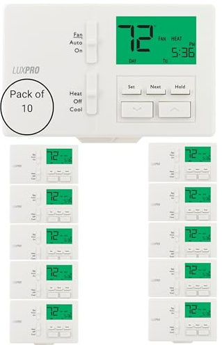 Lux Pro Non Programmable Thermostat for Home; Backlight Digital Energy Saving Thermostat; Multi Stage Heating, AC Systems; Easy DIY, P111, 10 Pack, Batteries Included