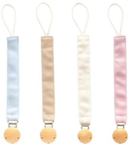 4 Pcs Dummy Clip, Dummy Clips, Bibs Dummy Clip, Pacifier Holder with Secure Hold, Silicone Soother Clips for Boys and Girls, Dummy Holder with Adjustable Length