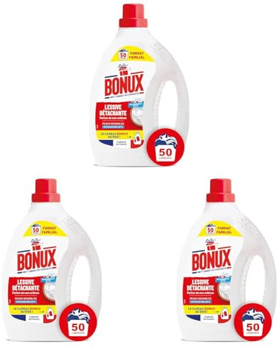 Bonux – Lessive Liquide L’Original Détachante – Nettoie en Profondeur – Pour Linge Blanc et Couleur – Adaptée Aux Peaux Sensibles – 50 Lavages 2,25L (Lot de 3)