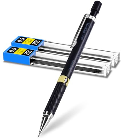 APXEL 0,5 mm blyertspenna, mekanisk penna med gummi, grafitpenna 2 rör 0,5 mm inklusive för att skriva, redigera, rita och skissa