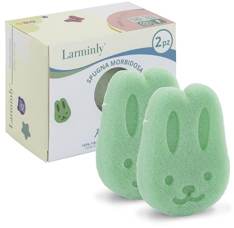 Larminly | Esponja Baby de fibra de Konjac de origen natural – Suave para bebés y niños, suave para mojar (verde)